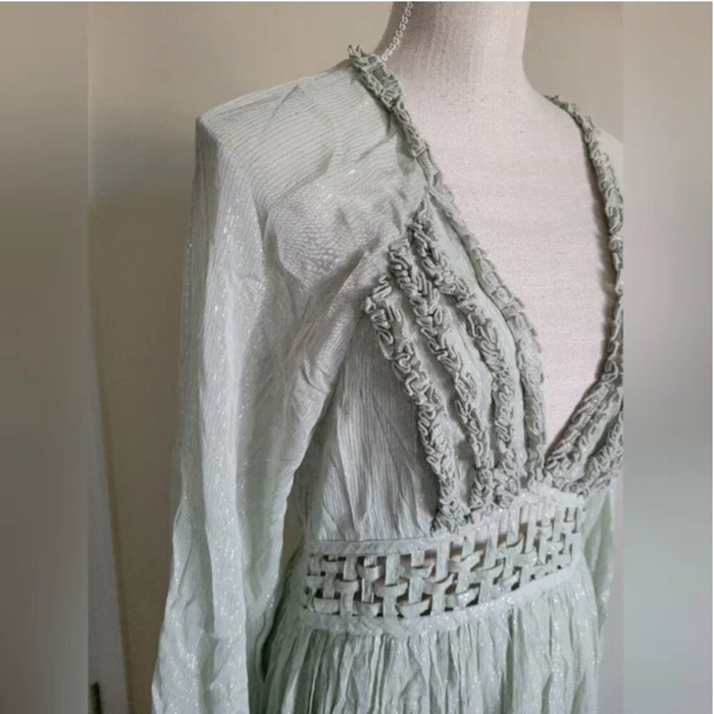 Free People Sage Green Maxi Dress with Ruffle Tiers - Picture 5 of 9
